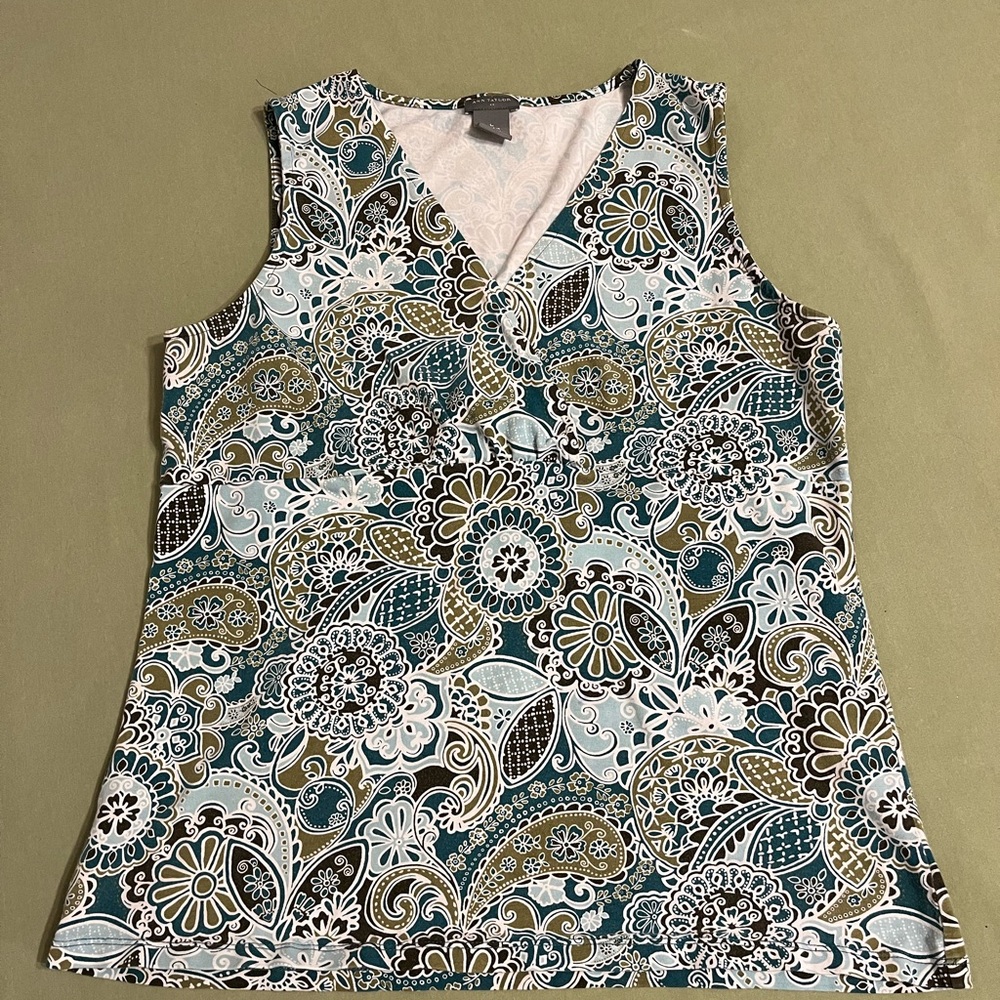 Ann Taylor Floral Sleeveless V-neck Wrap Style Tank Top Large